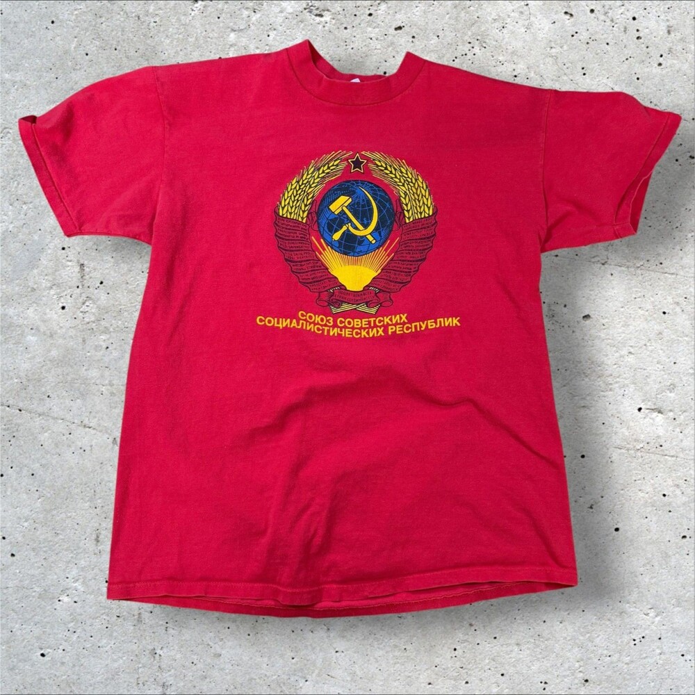 Vtg 80s Soviet Union USSR CCCP T Shirt XL Stedman Super Hi-Cru Single Stitch Red